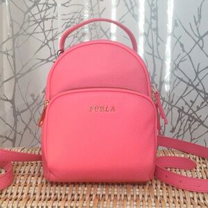 FURLA HOT PINK FRIDA MINI VITELLO LEATHER BACKPACK GOLD ZIP UP PURSE